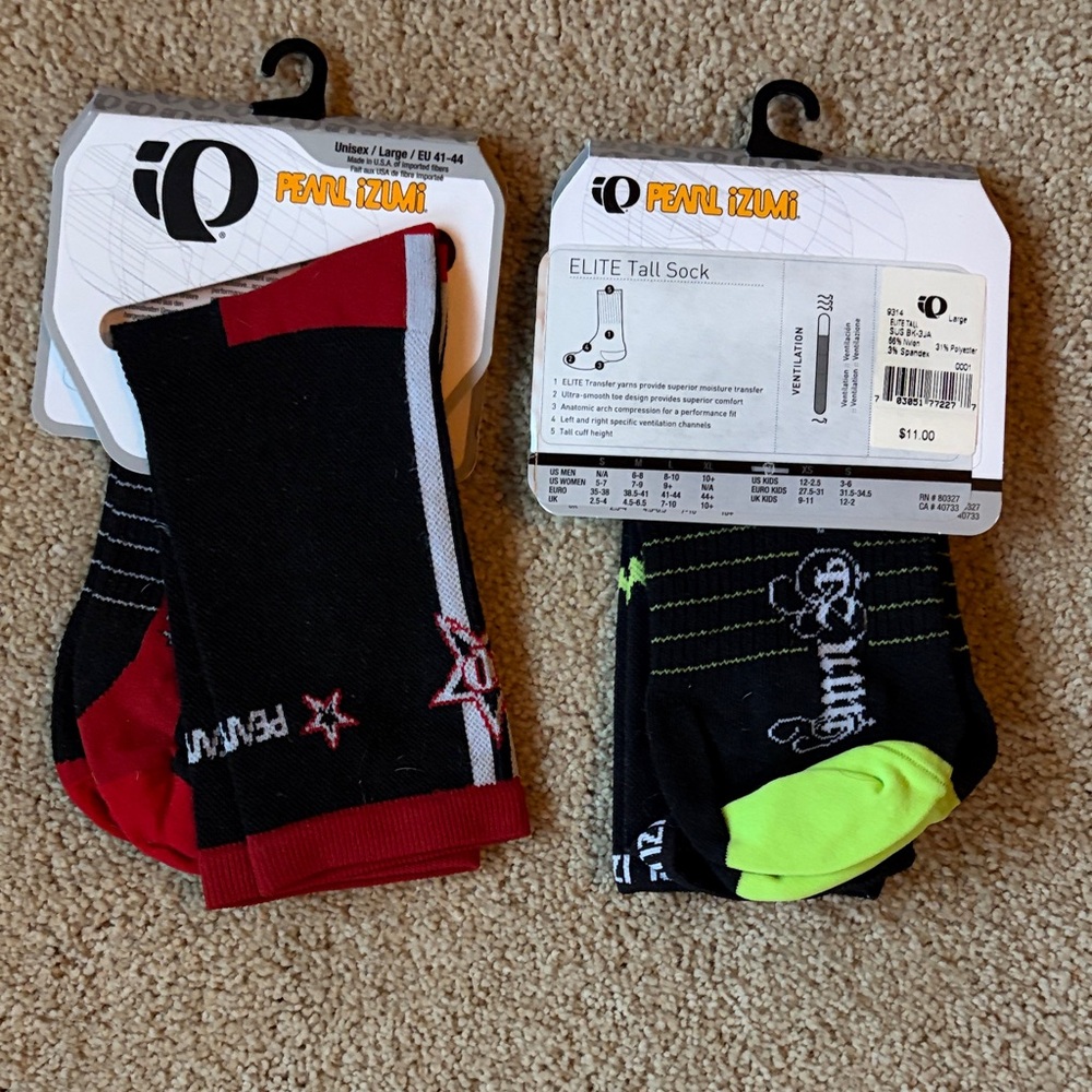 Pearl Izumi Unisex Elite Tall Socks - Black, Red, and Neon Green